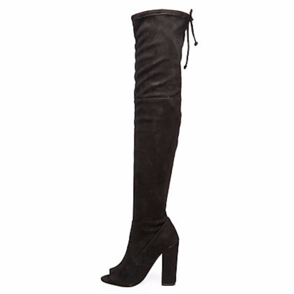 STEVE MADDEN Peep Toe Thigh High Black Pull On Boots Size 7